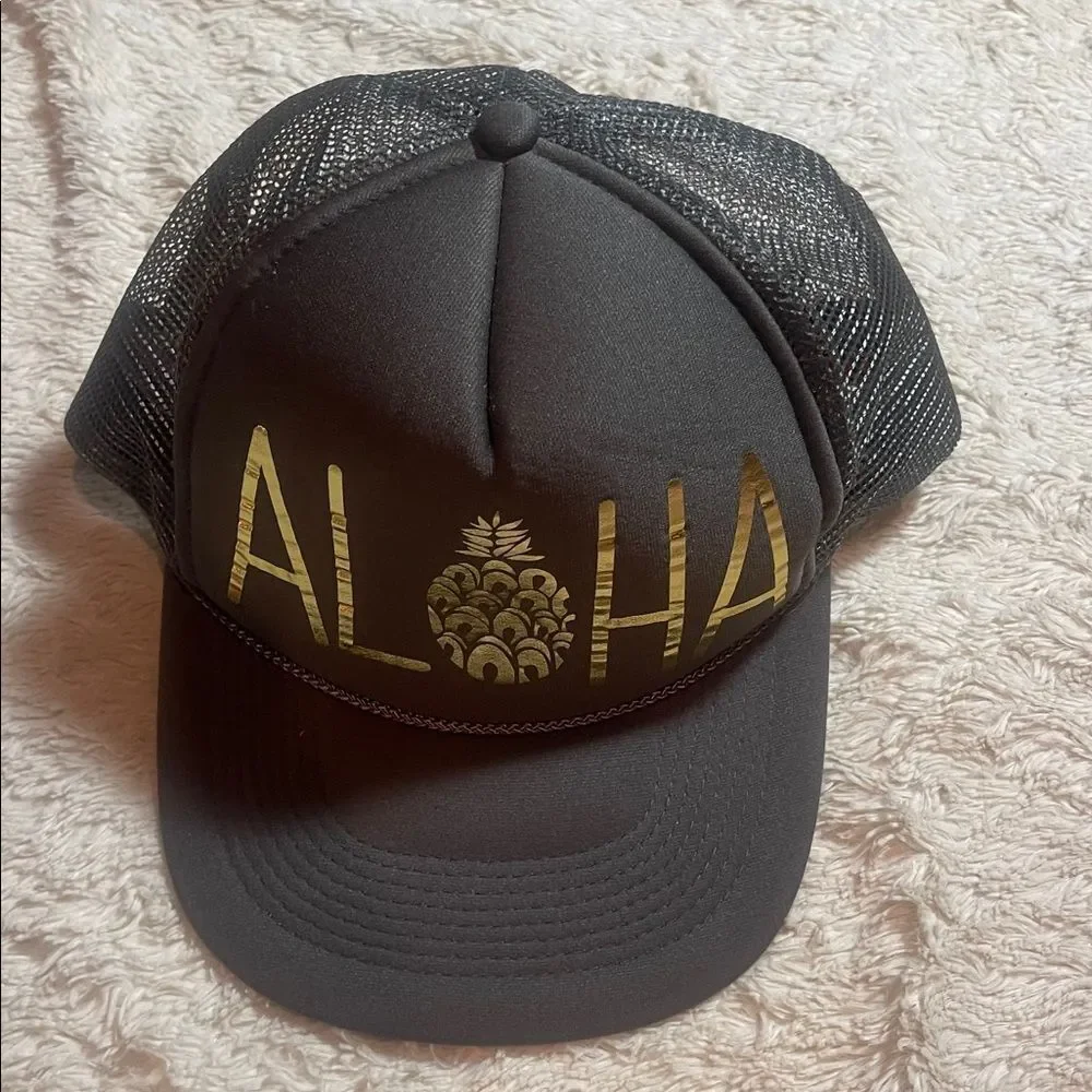 Aloha grey  and Gold  Hat